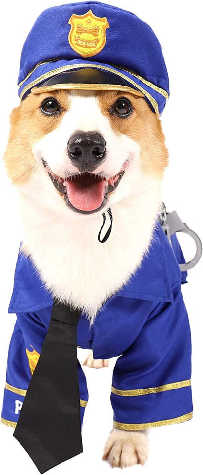 Halloween Dog Pet Police Costume Velcro Shirt with Belt, Handcuffs, Walkie Talkie for Halloween Dress-Up Party, Role Play, Carnival Cosplay, Holiday Decorations Clothes