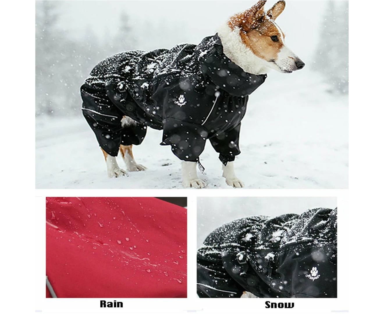 Winter Warm Dog Outdoor Raincoat - Black